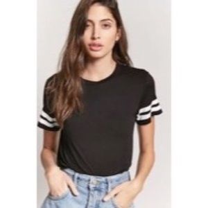 Women’s Black Tshirt with Varsity Stripes